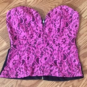 LACE ZIP UP TUBE TOP BUSTIER
